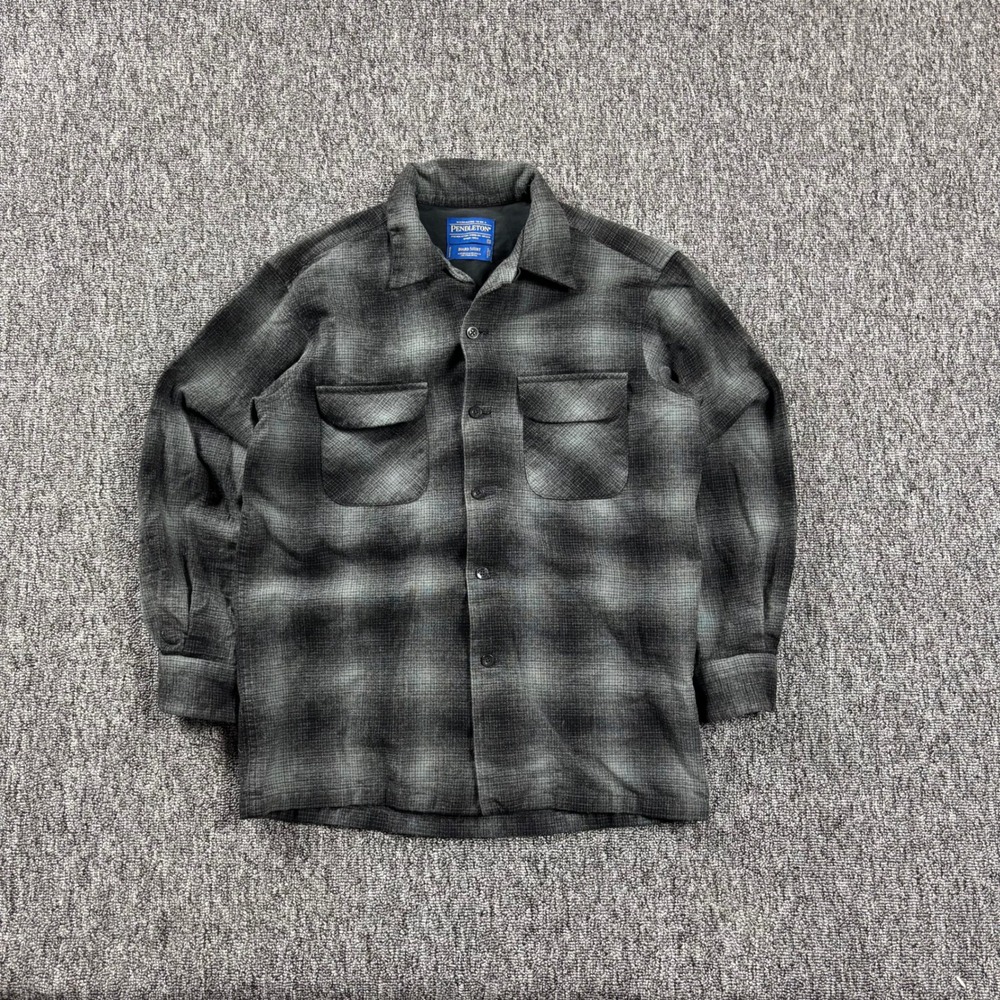 Pendleton Classic Board Shirt Wool Flannel Plaid Grey Black Mens Small